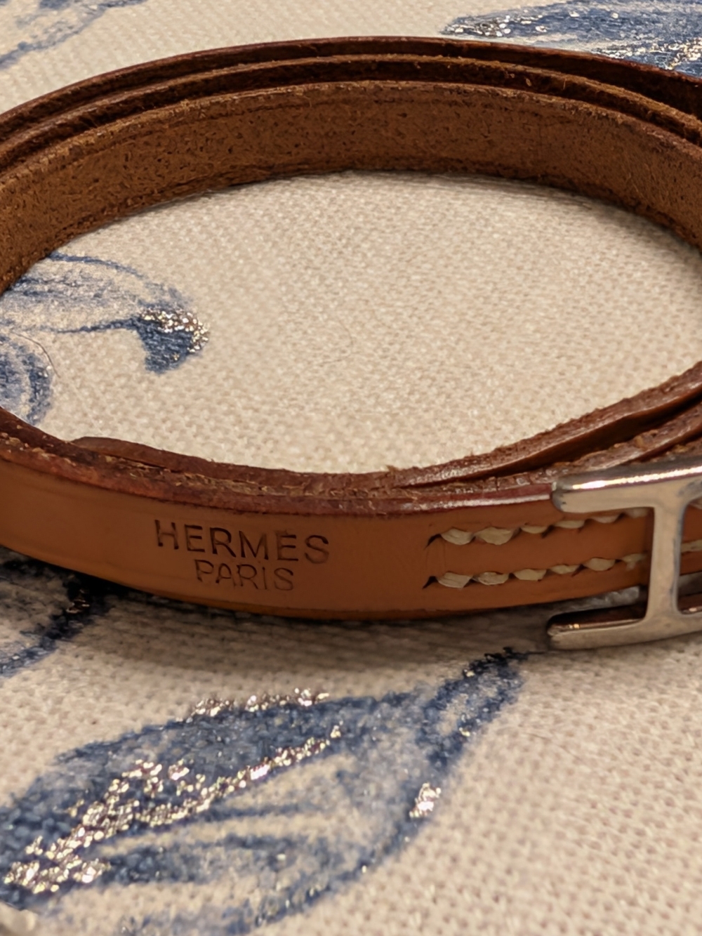 Hermes Hapi Quad Tour Leather Wrap Bracelet In Tan - Picture 11 of 12